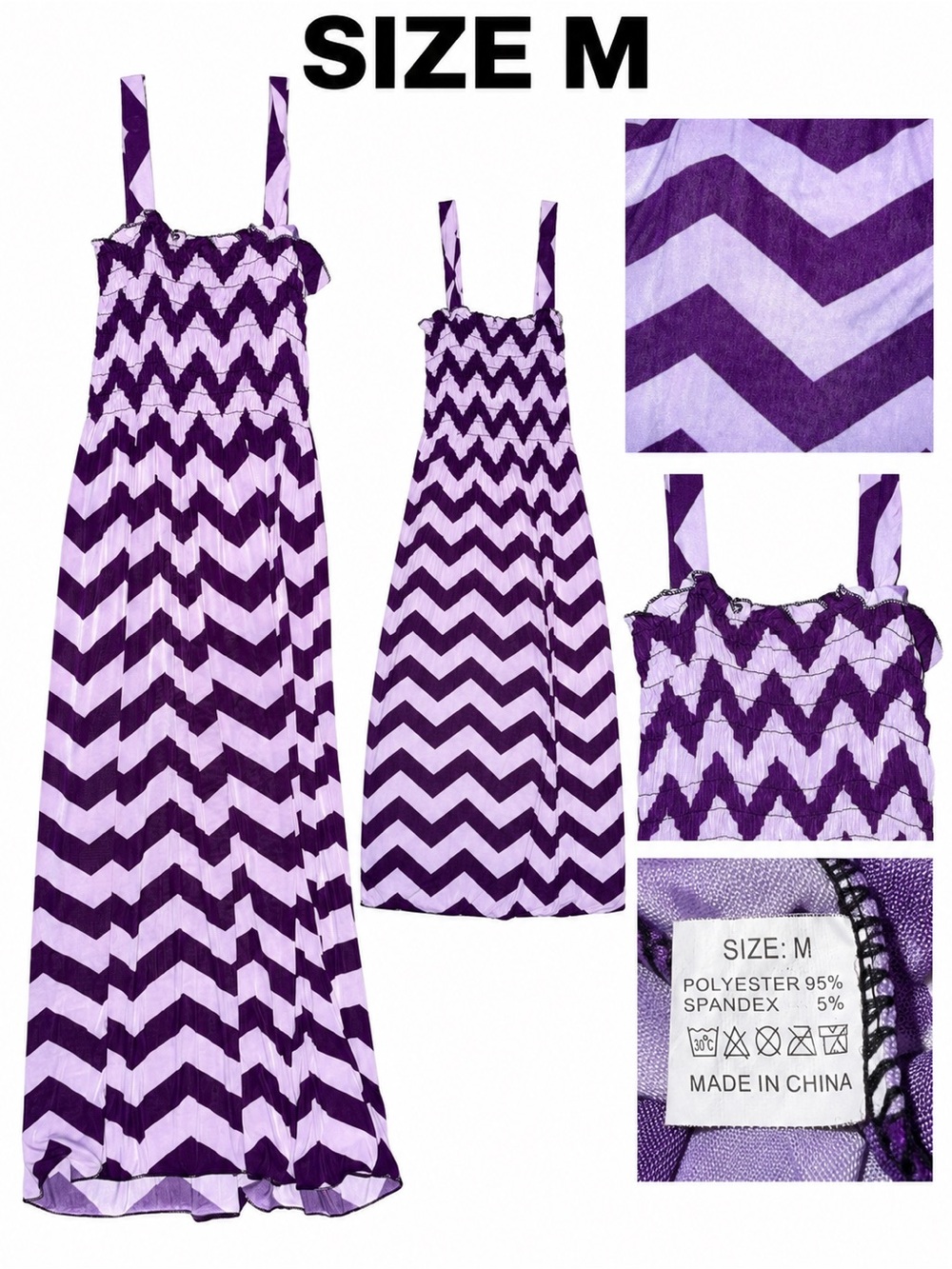 Girls Purple Chevron Smocked Maxi Dress - Size M